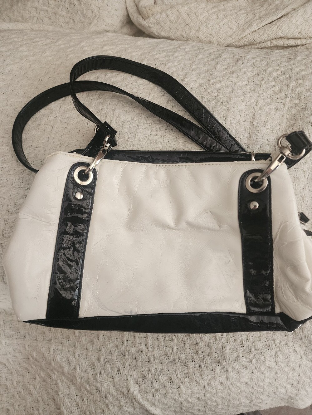 Baci ITALY Classic Two-Tone Black and White Patent Leather Shoulder Bag